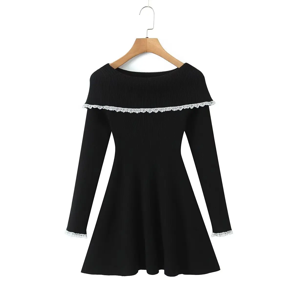 Abito al ginocchio slim fit tinta unita con scollo a barchetta a maniche lunghe sexy nuova moda autunnale, 2 colori