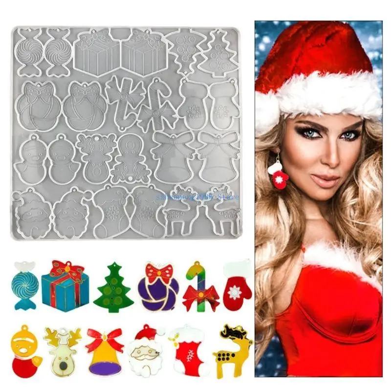 

85LF Christmas Earrings Epoxy Resin Mold Xmas Ear Danglers Pendants Silicone Mould DIY Crafts Jewelry Necklace Casting Tool