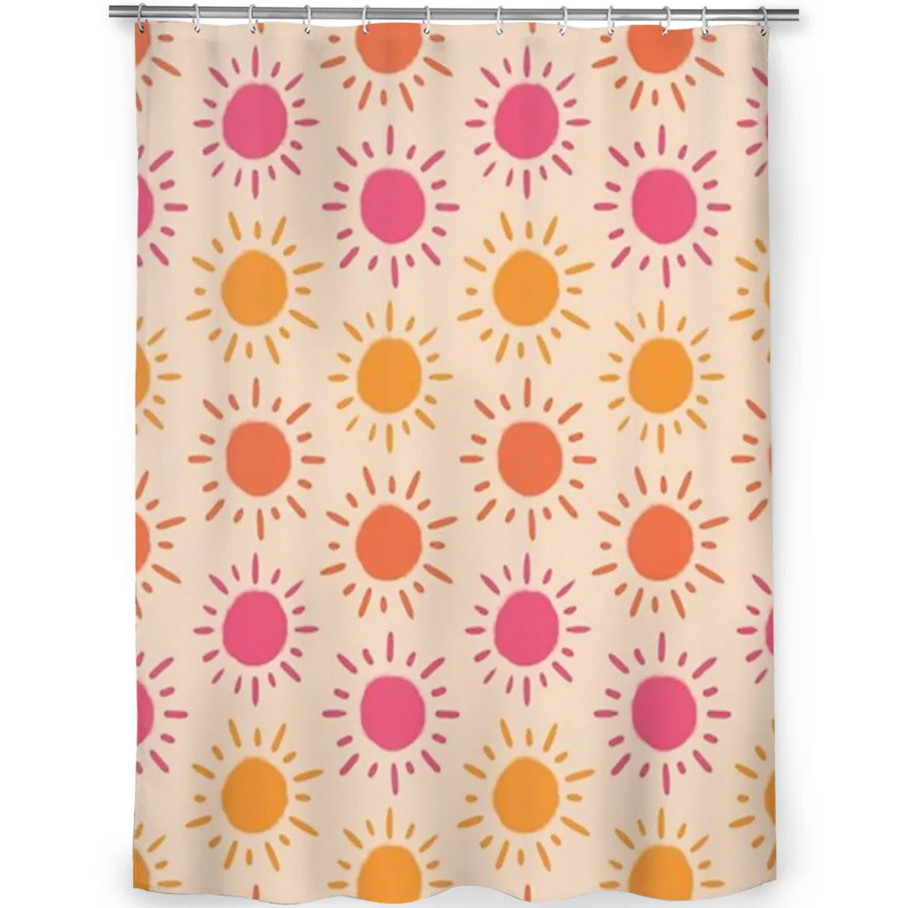 Groovy Retro Sun Pattern - Tan Orange Pink Palette Unique decor Modern Fabric Bathroom Shower Curtains art design Print Curtain