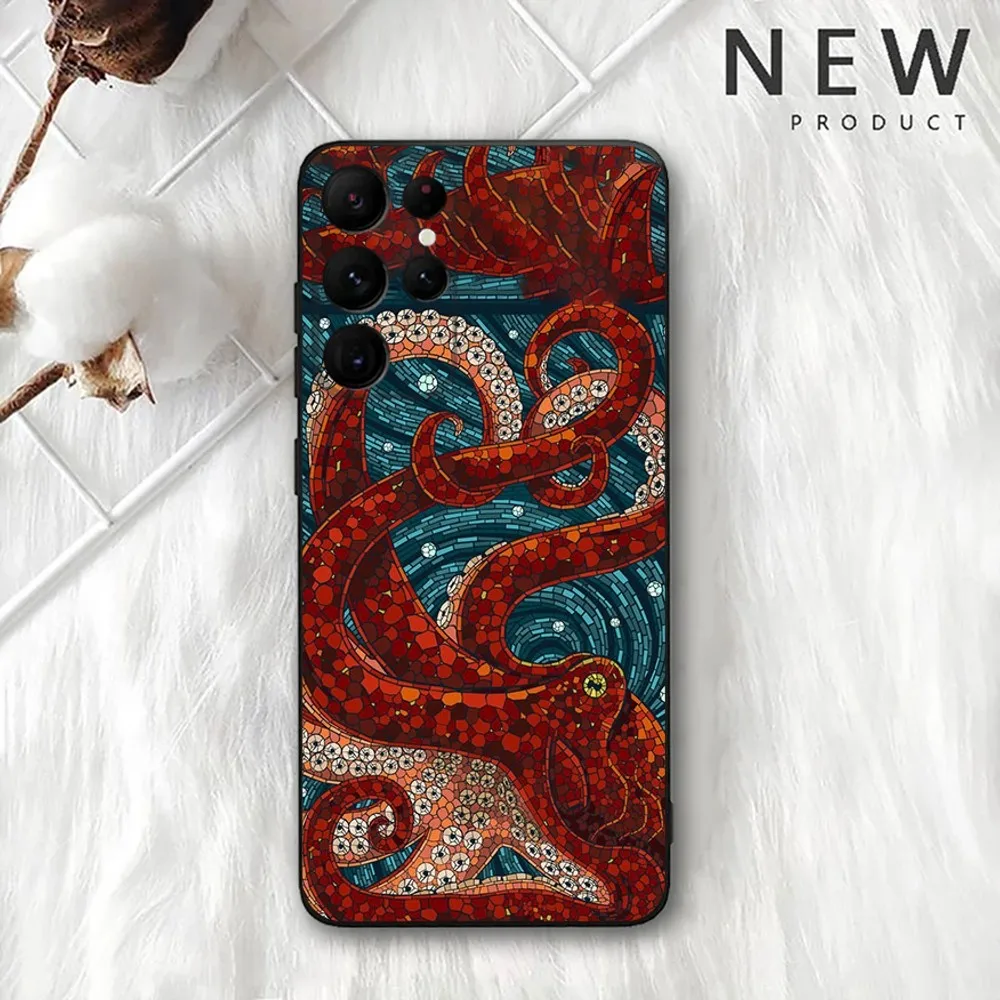 Marine Life Ocean Octopus Phone Case For Samsung Galaxy A20,A21s,A22,A31,A32,A52,A53,A72,73,A80,A91 Soft Black Cover