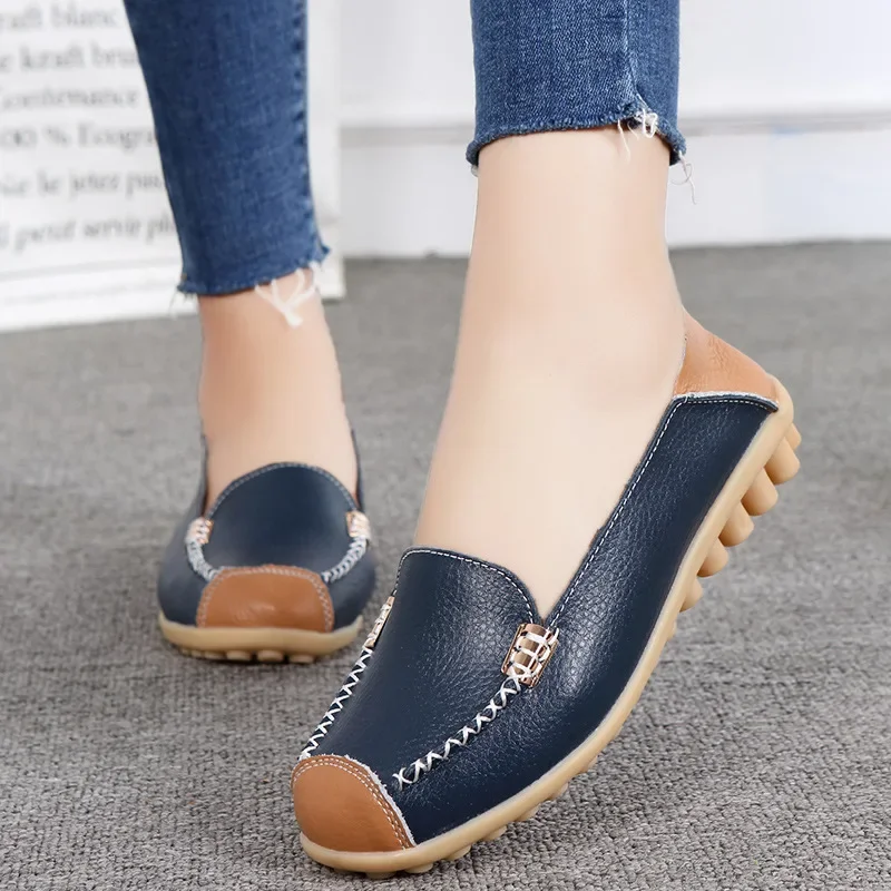 Women Shoes 2024 New Spring  Summer Leather Waterproof Non-slip Cowhide Soft Sole Casual Loafers Mom Shoes Women Sneakers