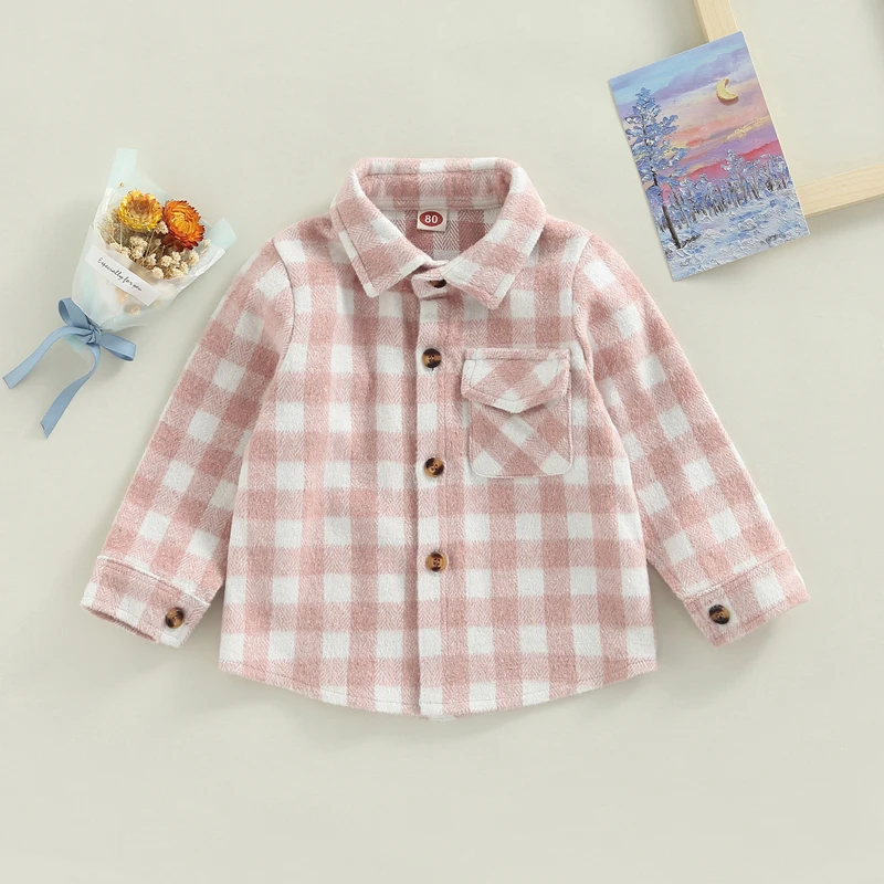 Children Plaid Lapel Collar Button Shirt Coat Jacket for Girls Boy Baby Kids Spring Autumn Children\'s Warm Outerwear