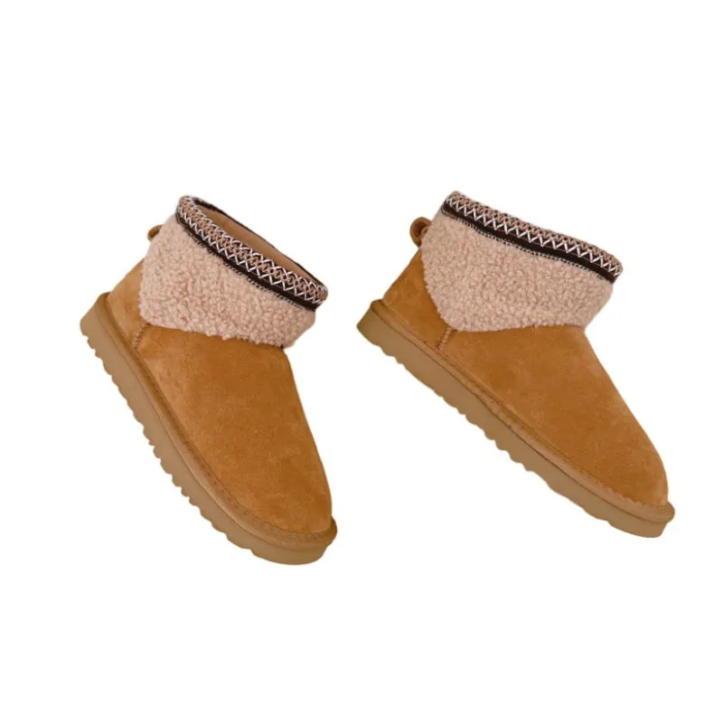 2026 Winter New Men Cowhide Suede Snow Boots Ultra Mini Low-top Women's Fur-lined Fashion Casual Warm Short Boots Size 35-45