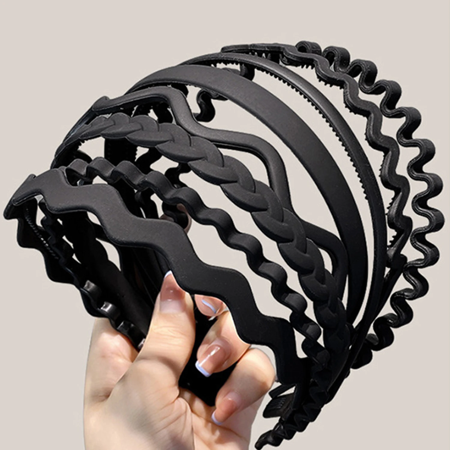 Unisex Wavy Spring Hair Hoop Black Non Slip Outdoor Sports Headbands for Women Men Simple Hairband Face Washing Headdress