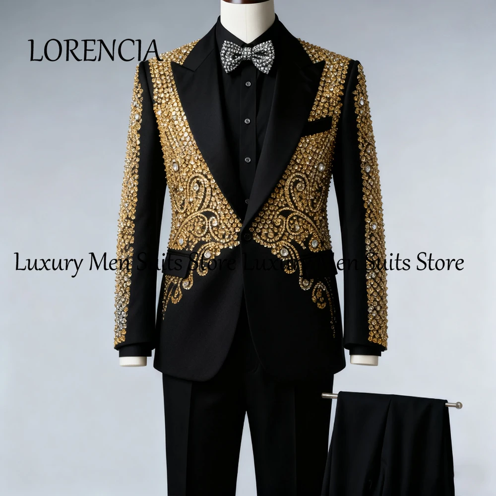 

Роскошные мужские костюмы с кристаллами, комплект из 2 предметов, сверкающие смокинги со стразами для свадьбы, жениха, индивидуальный пиджак, брюки, халат mariage femme