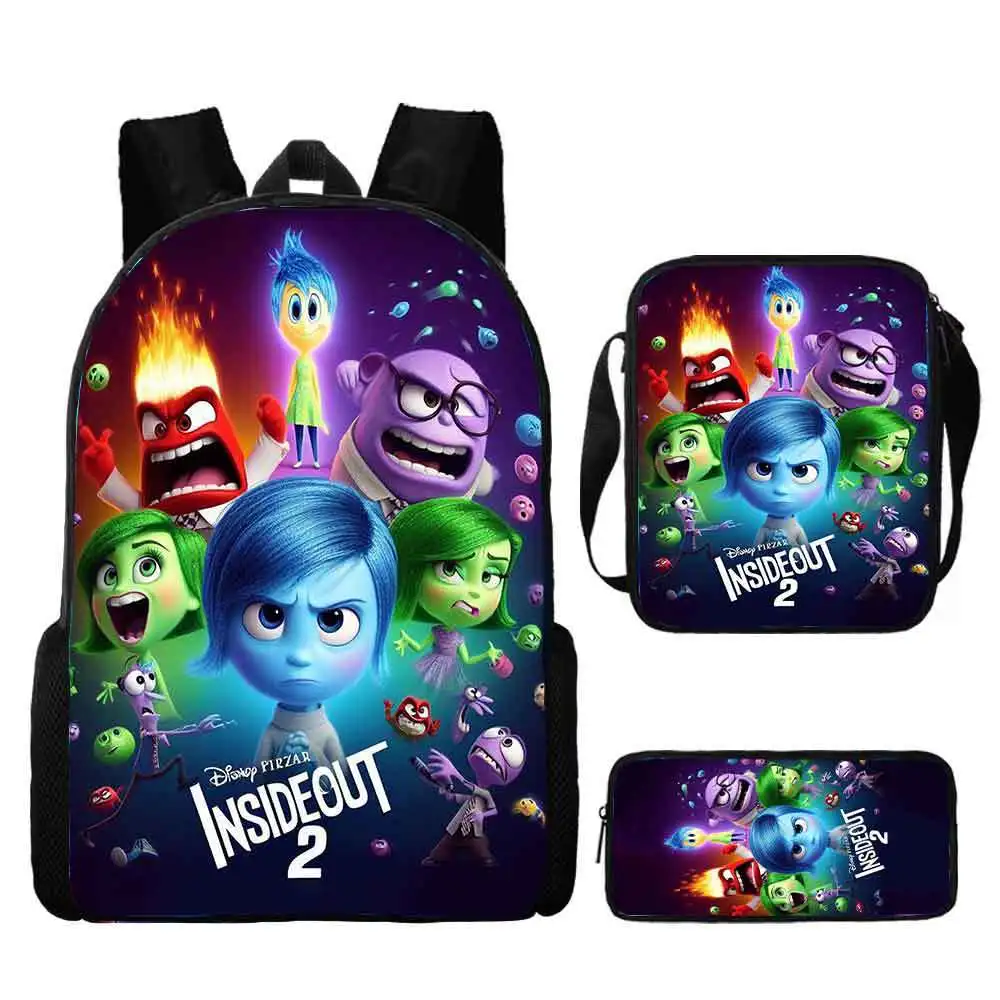 3pcs set Disney School Inside Cartoon Out Printing Backpack with Satchel Pencil Case, Kids Bags Custom Large Capacity Backpack