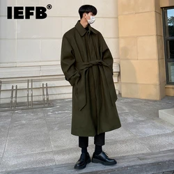 IEFB Tweed Mantel männer Herbst Winter Langen Mantel Lose Knie-länge Neue Koreanische Britischen Verdickt Belted Woolen Jacke d1221