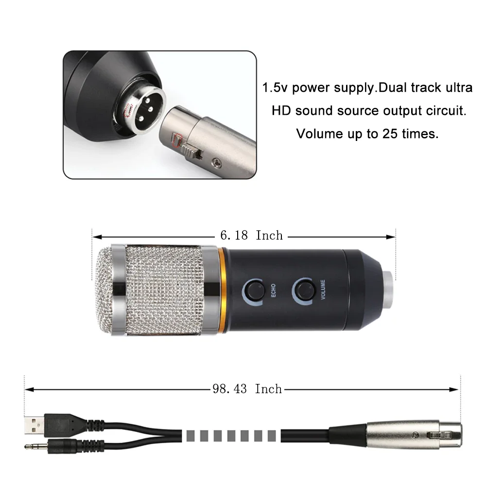 Condenser Microphone For Computer Studio Profesionales 3.5mm Wired Stand USB Mic For Camera