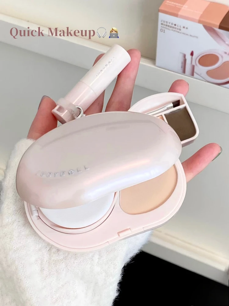 JUDYDOLL Lipstcik Blush High Concealer Cuscino d'aria Pressato in polvere Sopracciglio Kit completo per trucco viso portatile
