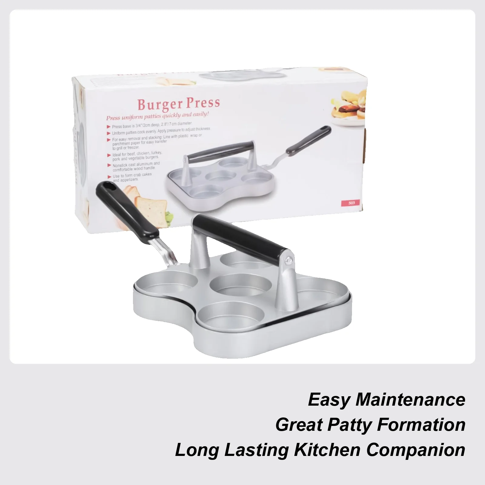 

Пресс для пирожков, сверхмощный антипригарный измельчитель для гамбургеров с плоским дном, 5-сеточная сковорода, аксессуары для сковороды, разбиватель бекона для гамбургеров для кухни