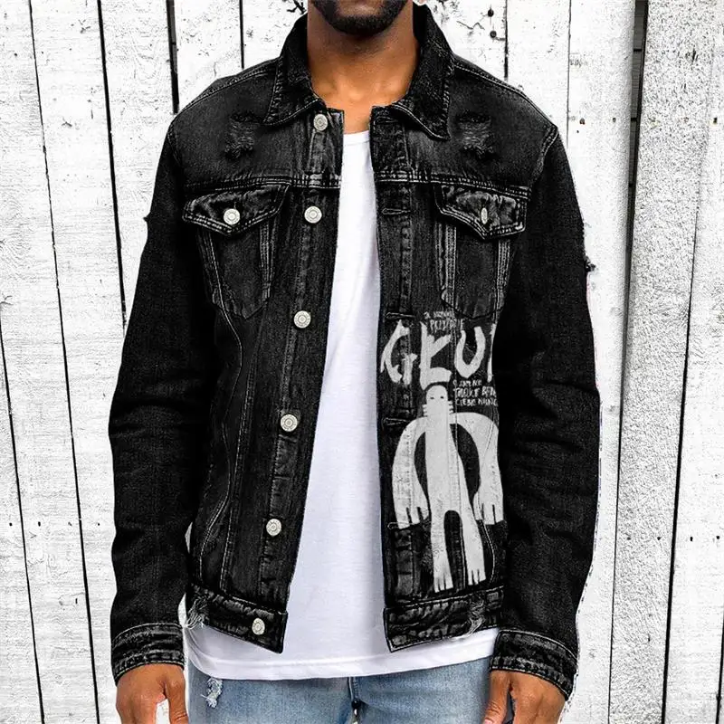 

Мужское джинсовое пальто, молодежное повседневное пальто большого размера в стиле панк, осень 2023