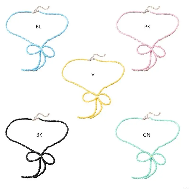 

L5YC Exaggerated Pendant Necklace Clavicle Chain Female Colored Rice Beads Jewelry