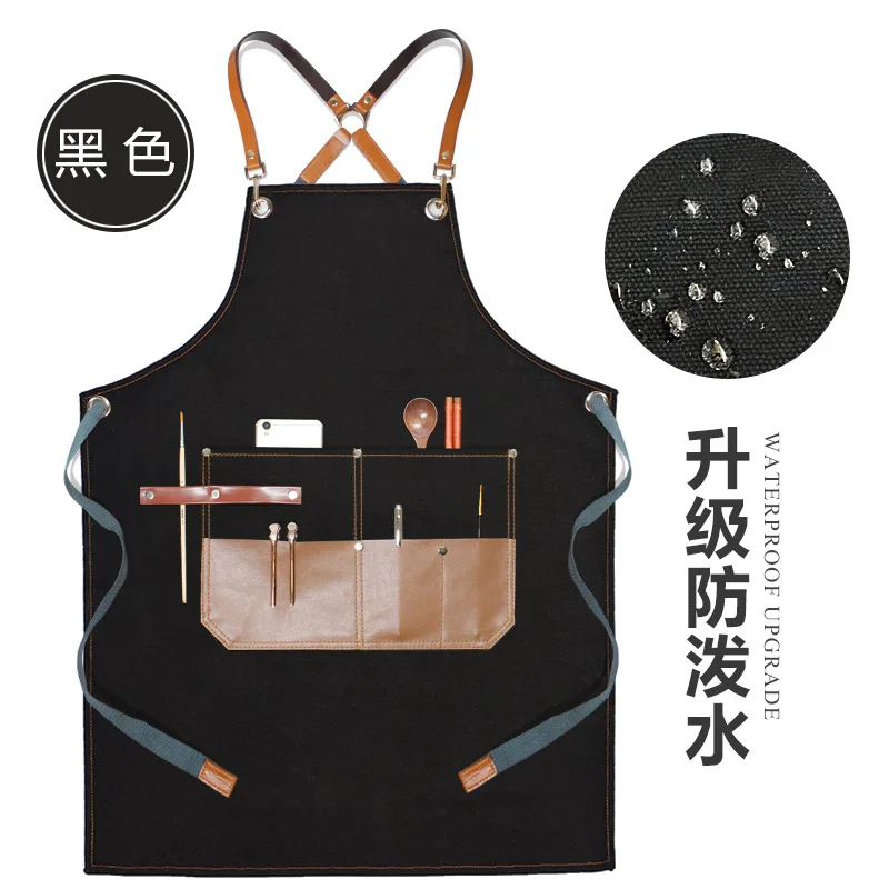 Kitchen Barber Shop Denim Apron Guest Hair Hairdresser Painting Art Students Waterproof Canvas Work Clothes Custom LOGO Color