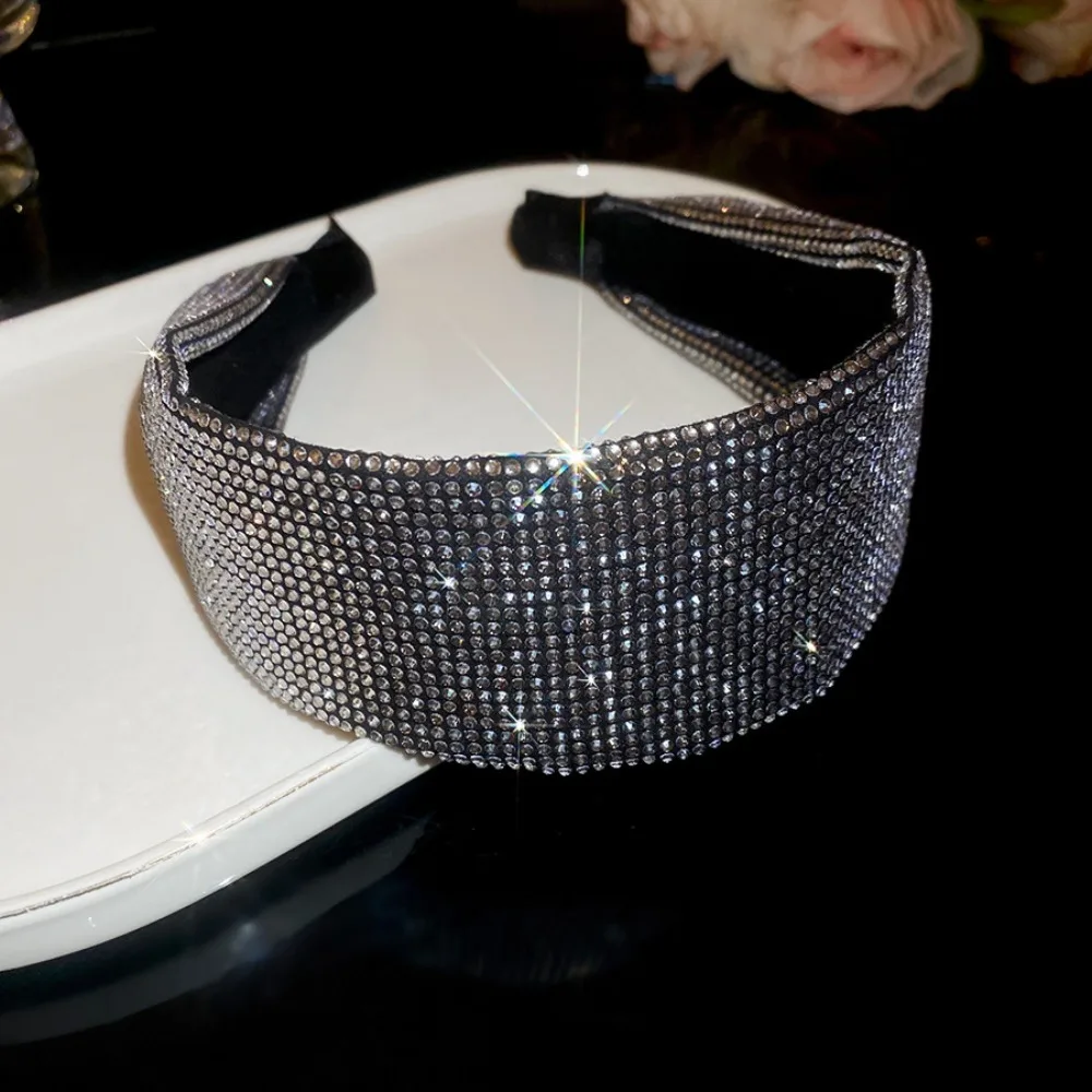 

Fashion Shiny Rhinestone Headband Headwear Face Wash Wide Edge Hairband Retro Korean Style Blingbling Hair Hoop Women