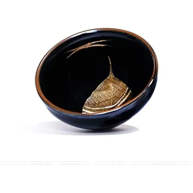 90ml Chinese Tenmokus Jianzhan Tea Bowl Golden Leaf Ceramic Tea Coffee Cup For Kungfu Tea Home Collection Gift