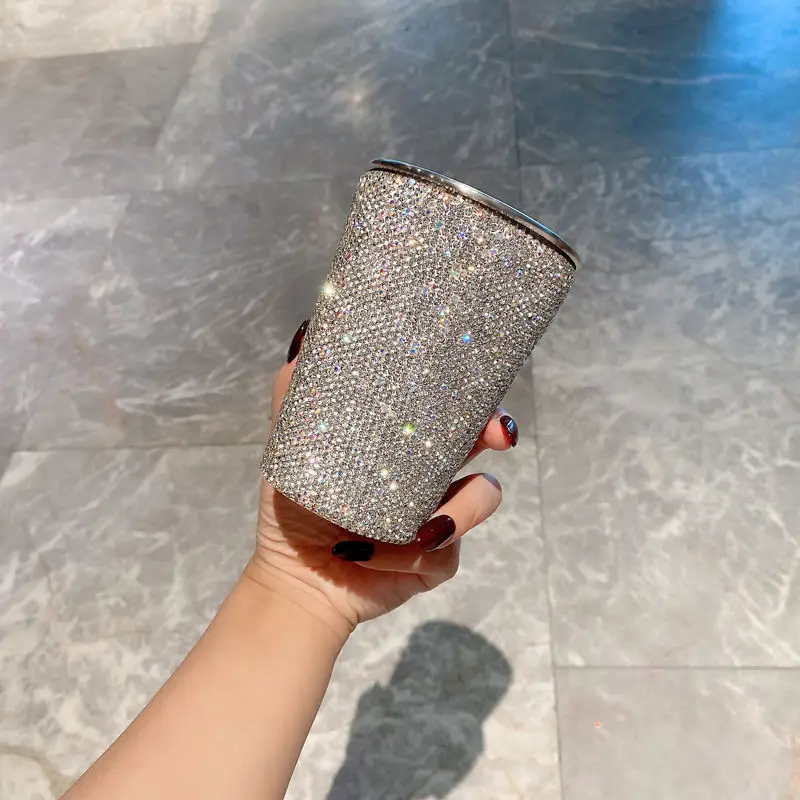 Stainless Steel Beer Coffee Mug with Rhinestones for Women Breakfast Milk Juice Drinkware Portable Outdoors Water Cup 500ml