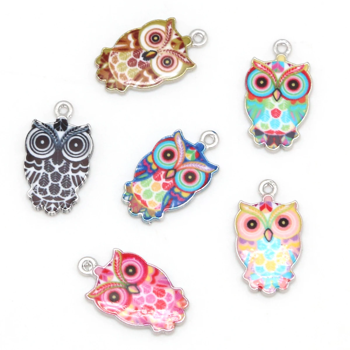 2/6pcs Multi Enamel Charms For Jewelry Making Floating Metal Owl Cat Pendant For Living Floating Glass DIY Fashion Necklace