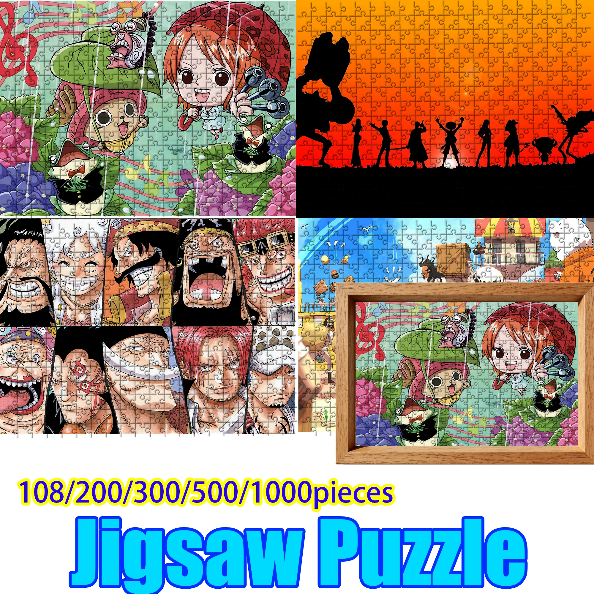 Rompecabezas de madera de One Piece Luffy Chopper Zoro, 108/200/300/500/1000 piezas, regalo para aliviar el estrés para fanáticos adultos, alta calidad