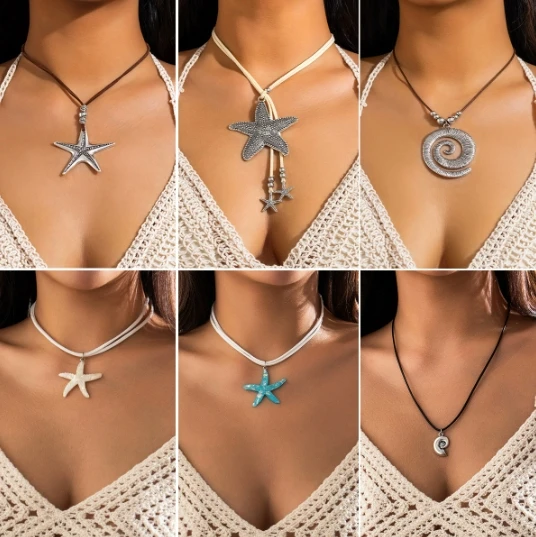 Conch symbol vacation beach ornament Bohemian starfish pendant exaggerated ocean style mermaid necklace