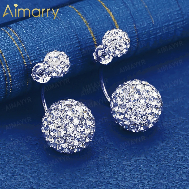 925 Sterling Silver 8mm/10mm/12mm Double Ended AAA Zircon Round Earrings for Women's Banquets High-quality and Fashion Jewelry
