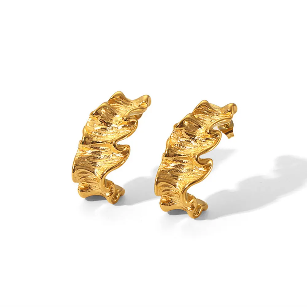 Titanium Steel Geometric Pleated Irregular Earrings, Non-fading 18K Gold Stainless Steel Women's Ins Style Trendy