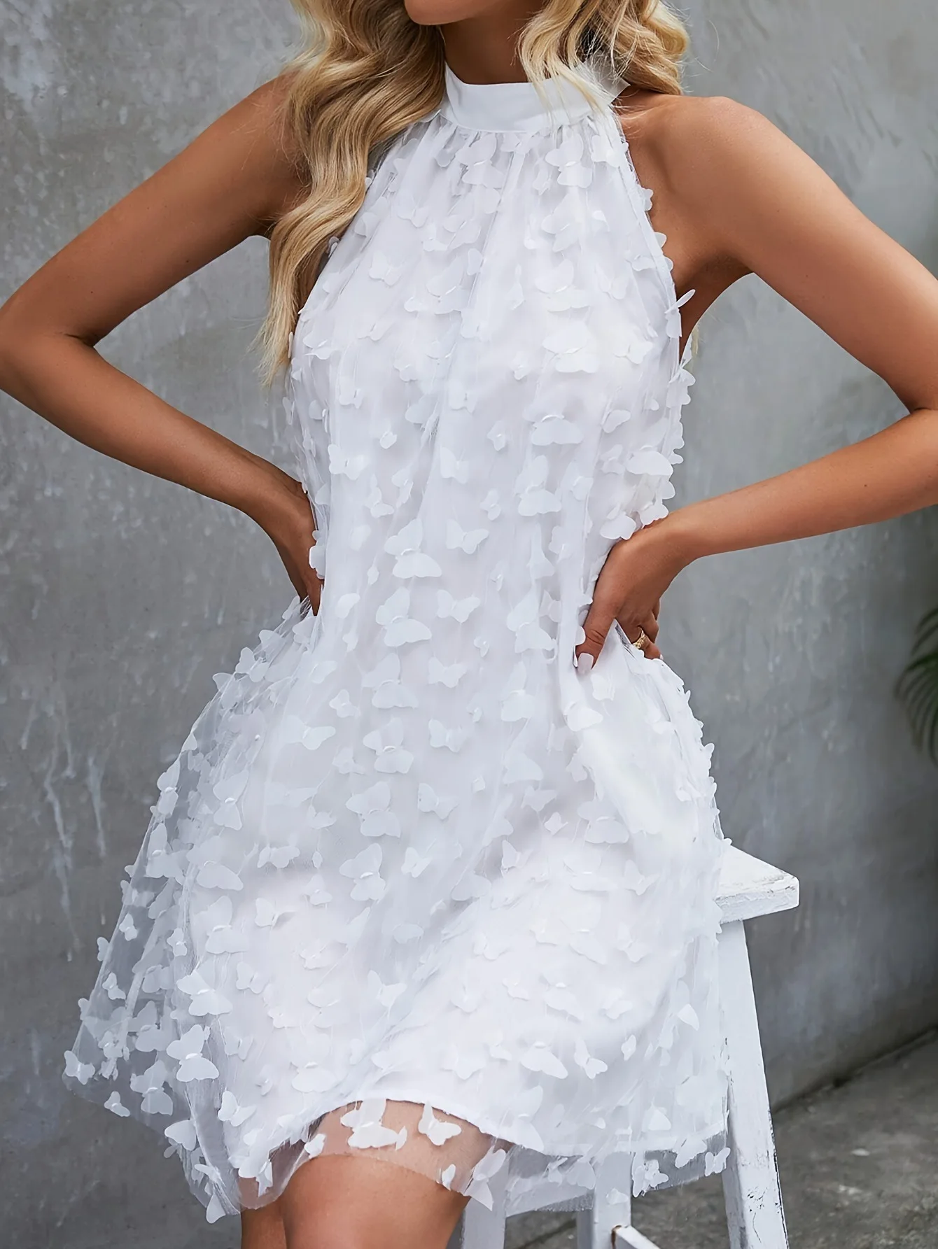 2026 New Women's French Style Butterfly Off Shoulder Dress Double Layer Loose Sleeveless Elegant Dress