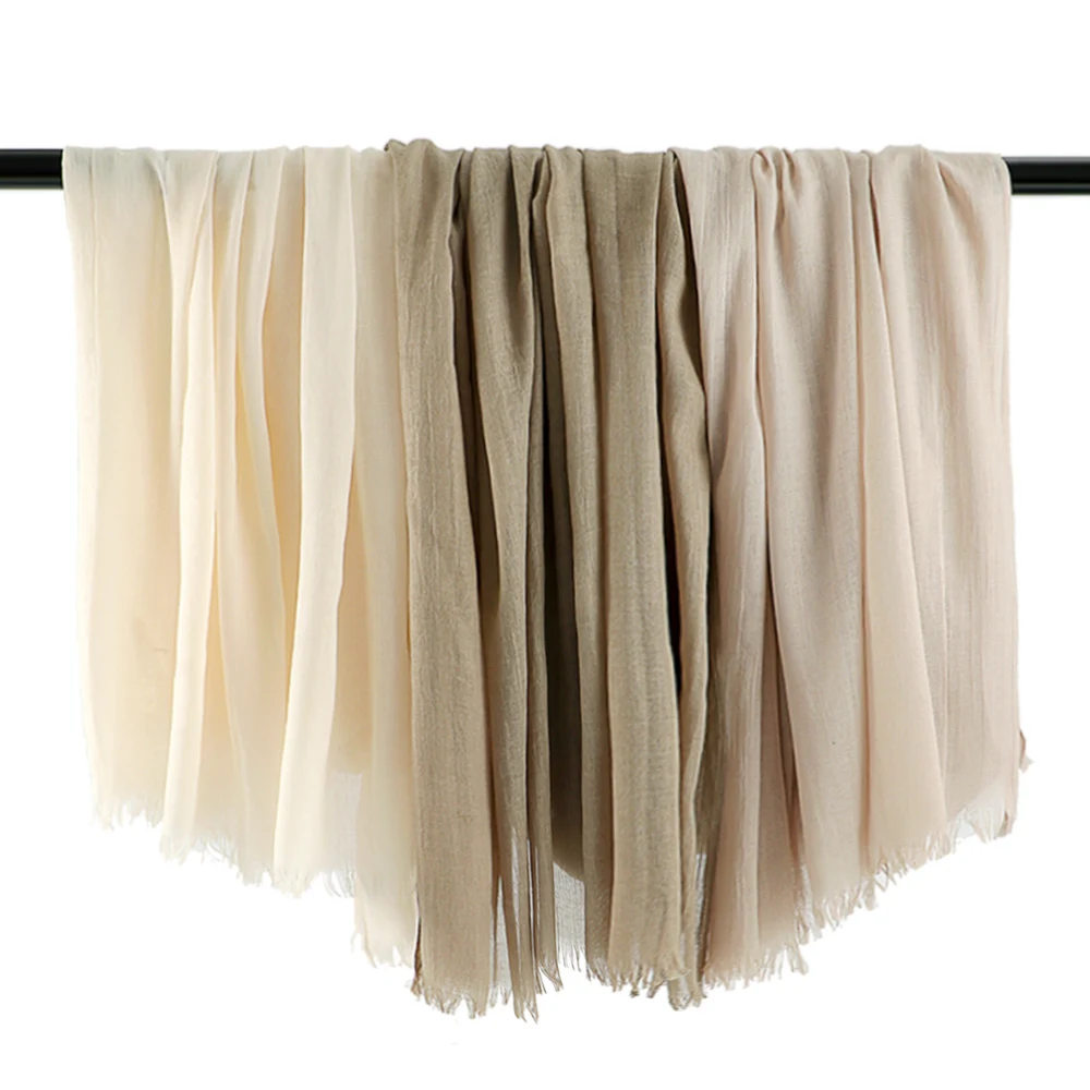 Solid Color Linen Cotton Hijabs for Women Plain Scarf Muslim Women Fringed Shawl Large Wraps Headband Eid Long Scarves 190X100cm