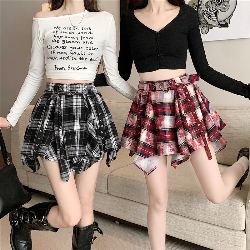 

Irregular Plaid Skirt Women Autumn Winter Fashion Chic Popular High Waist Short Skirts Ladies Korean Streetwear Y2k A-line Skirt