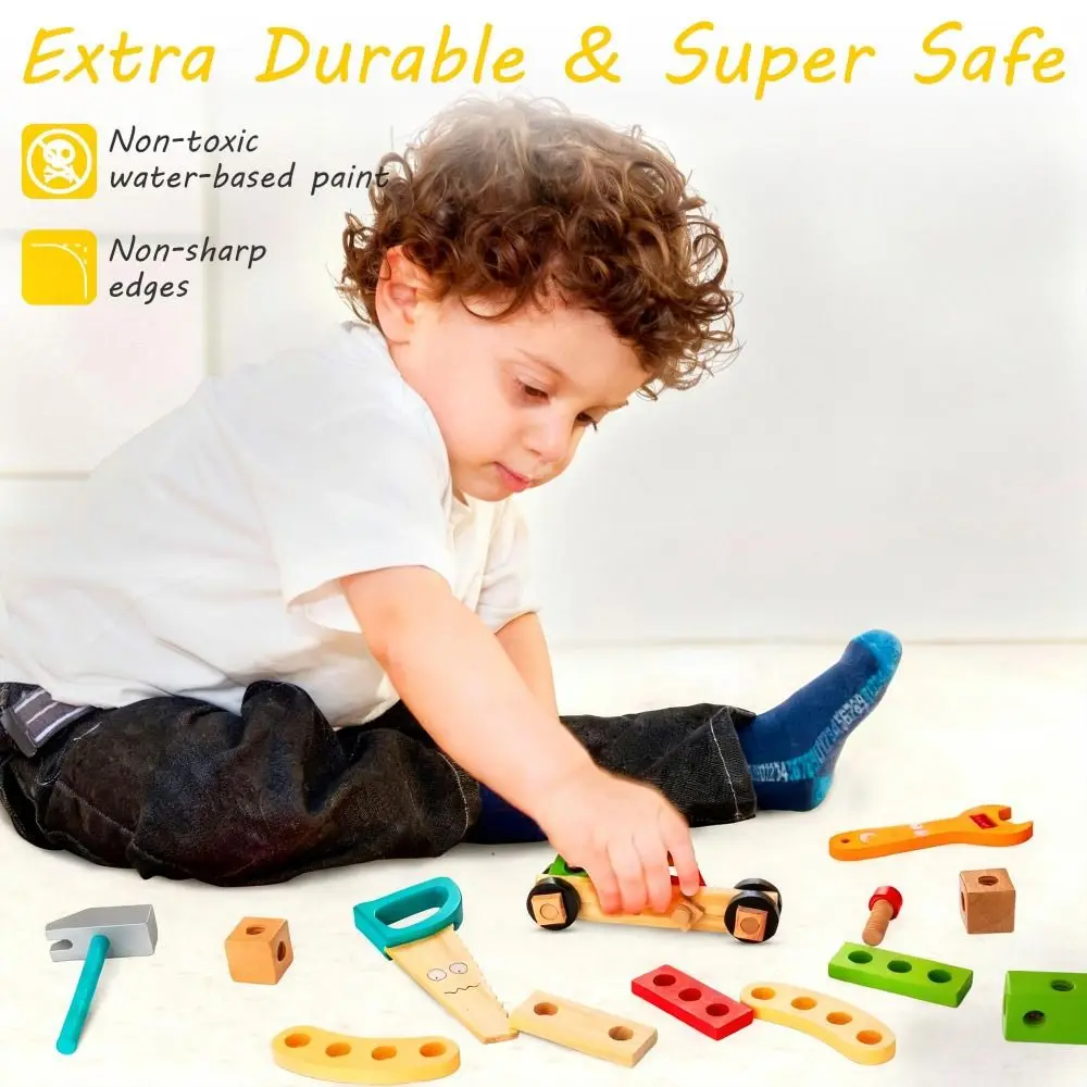 Kit de herramientas de piezas para niños, desmontaje de montaje de madera, juguetes educativos Montessori, combinación de tuercas, dibujos animados, 34 Uds.