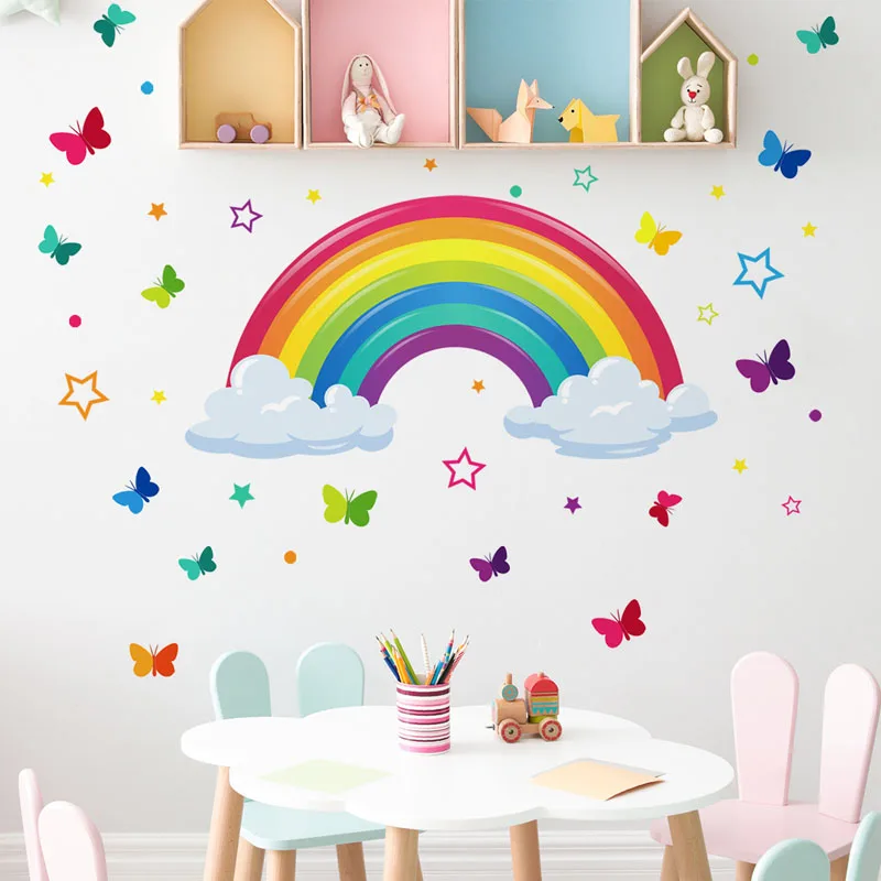 beautiful Rainbow butterfly wall stickers for living room girl's room stickers decor remvoable PVC decals room wall mural 361