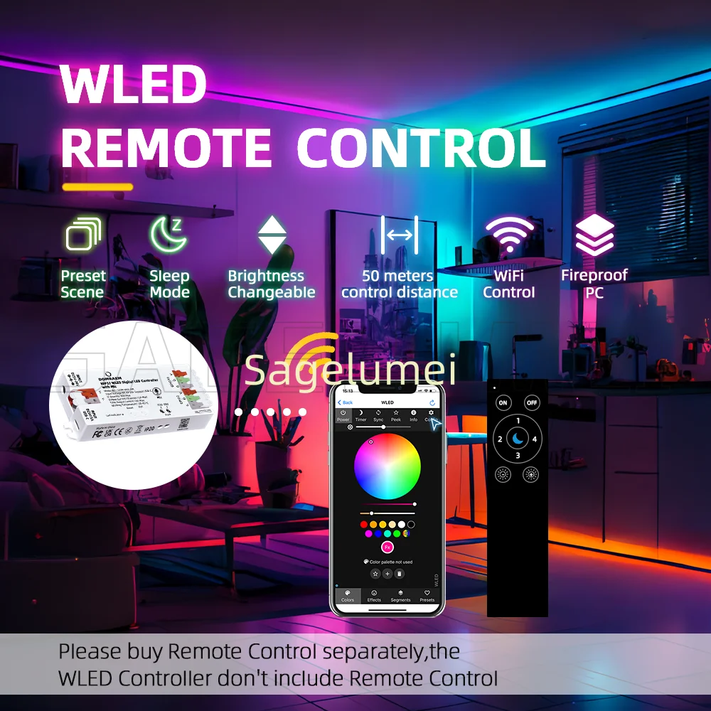 DC5V-24V USB Wled Control Powered Maximum 16A with Fuse 800IC WS2811/ws2812/APA102 DIY ESP8266 WLED Digital LED Strip Controller