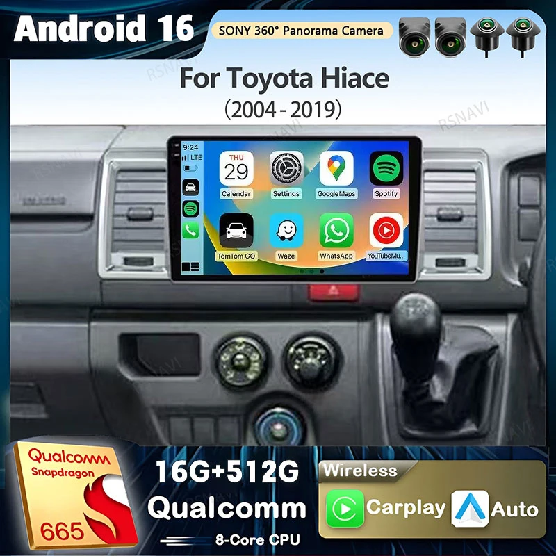 Radio para Auto con Android 16 y Carplay para Toyota Hiace 2004-2019, Reproductor Multimedia de Video, Navegación GPS, Estéreo 2 Din, Unidad Principal con WIFI+4G