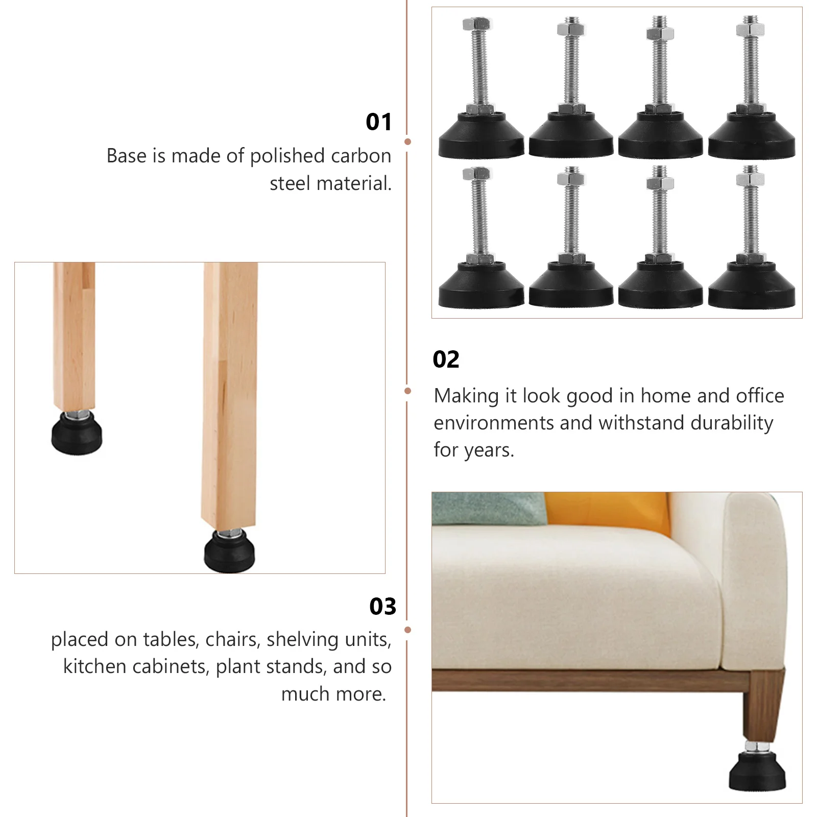 

8Pcs Furniture Leveler Adjustable Threaded Legs for Tables Chairs Cabinets Heavy Duty Leveling Feet Furniture Balancing Device