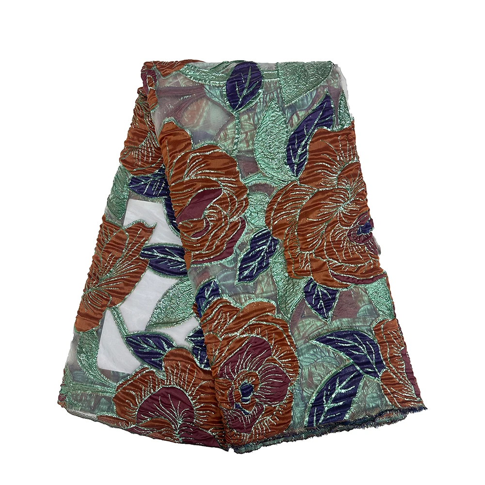 Парчовая кружевная ткань с принтом цветов и вышивкой, высокое качество, 5 ярдов, свадебные платья для женщин, африканское жаккардовое парчовое кружево