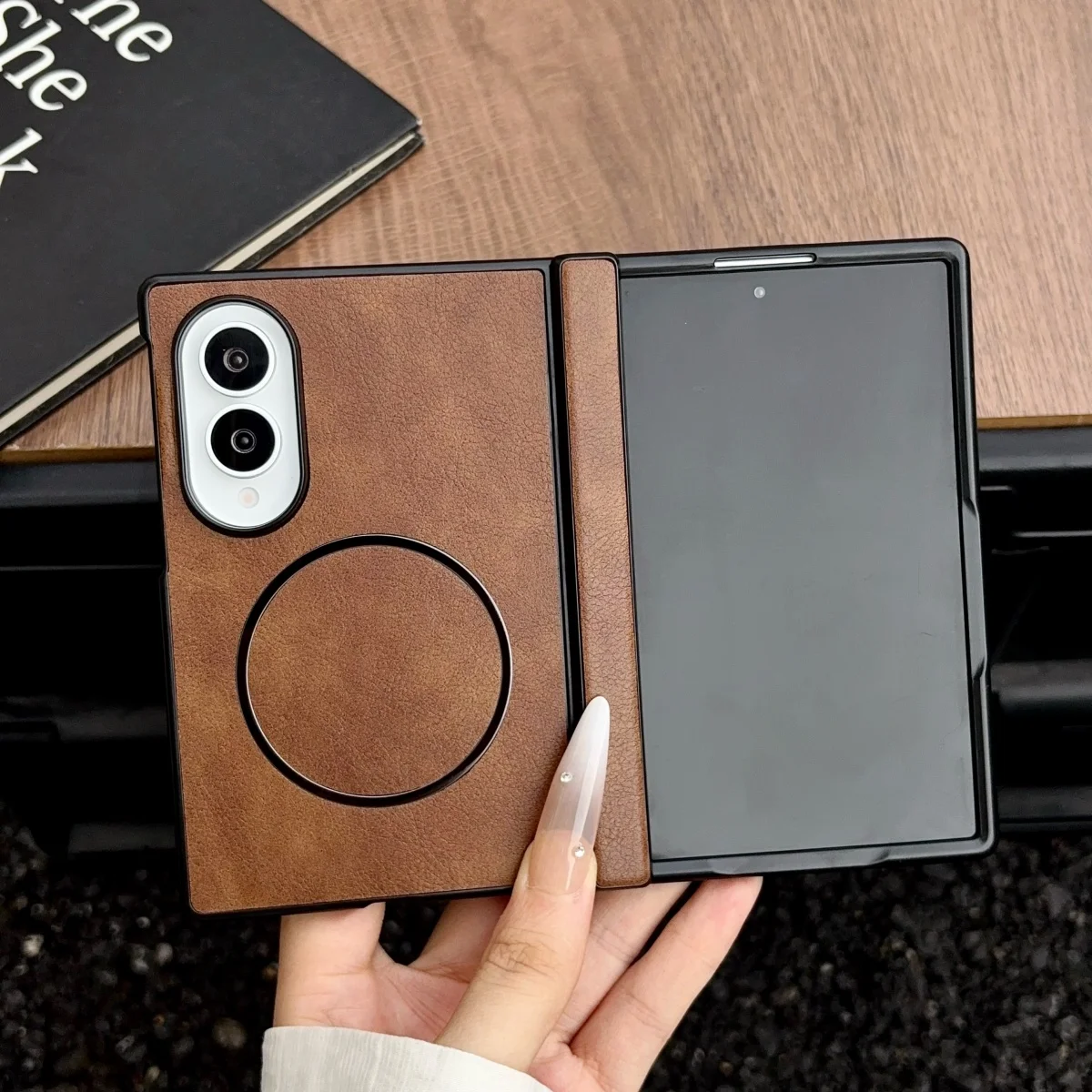 Für Samsung Galaxy Z Fold 8 7 5 4 Hülle mit Ledermuster für Magsafe Magnetische Hülle für Galaxy Z Fold8 Ultra Wireless Charge Cover