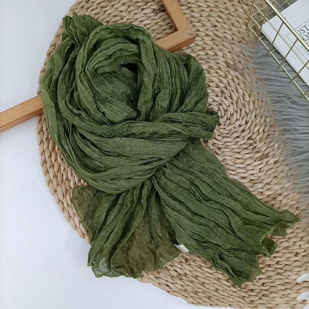 Cotton Linen Scarf Solid Color Female Literary Texture Fold Length Thin Fried Dough Twists Ethnic Spring Autumn Winter Shawls