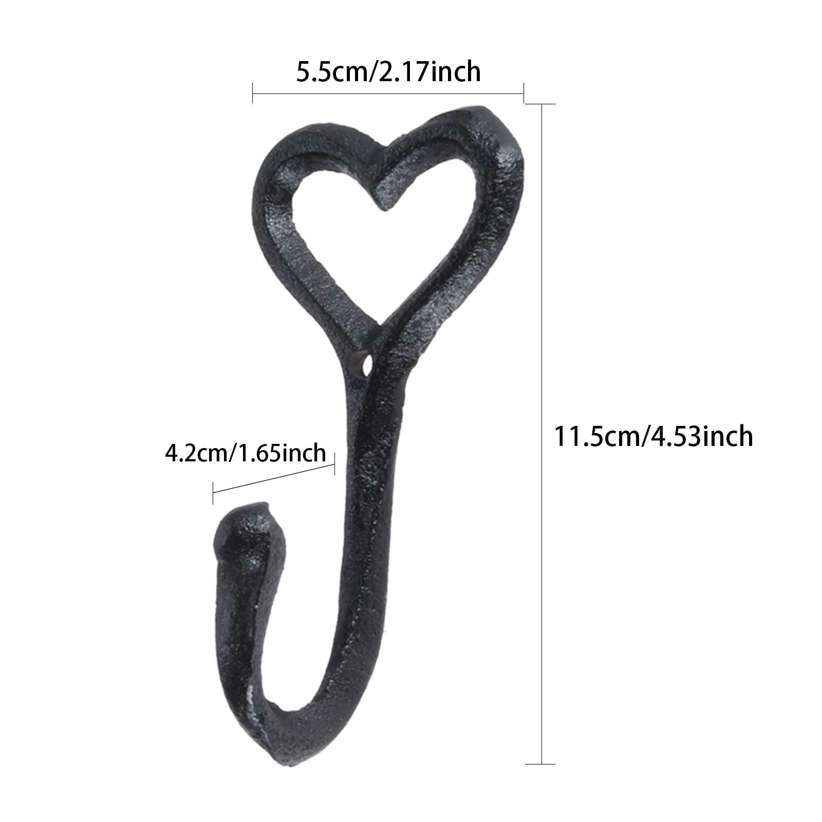 5pcs/lot Heart Shape Hook Cast Iron Hanger Wall Mounted Black Loveheart Hanging Cat/Key/Coat/Towel Bathroom Kitchen Home Decor