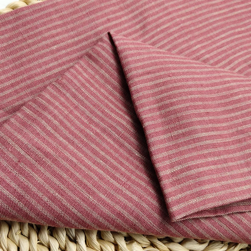 High-end natural fabric 100% linen 14S yarn-dyed strips linen fabric of shirt, trousers, and suit clothing available