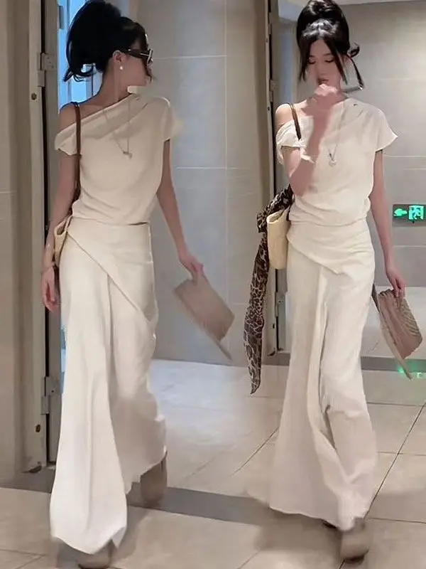 

Elegant Pure Desire Style Women's Shoulder Baring Two-Piece Set Summer 2025 Fashion High-End Feelings Polyester Fiber