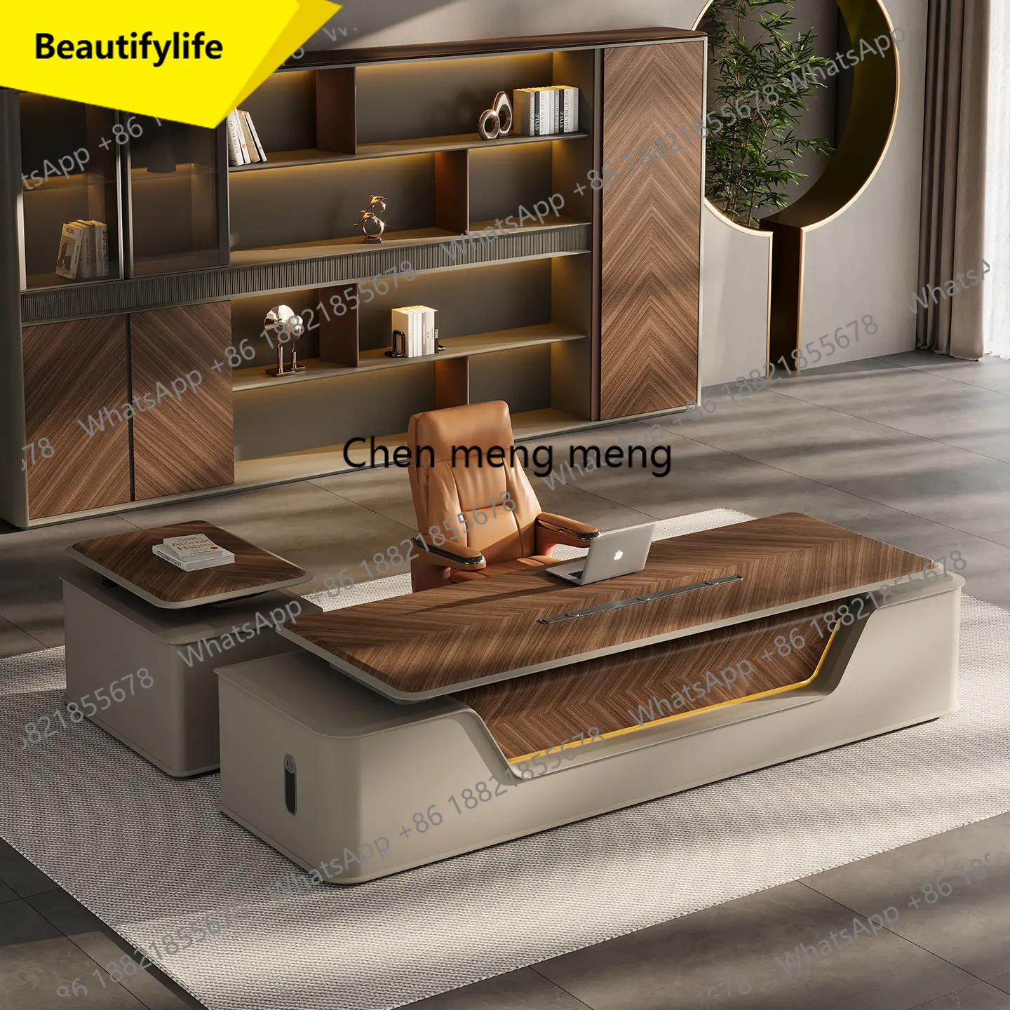 a55 Light luxury modern chairperson's office large desk high-end lifting office table and chair combination