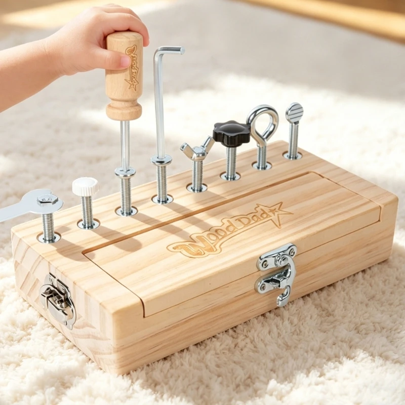 Children's Wooden Screw Practice Toy with Assorted Fasteners for Position Pairing, Twisting, Removal, Reassembly, and 15UB
