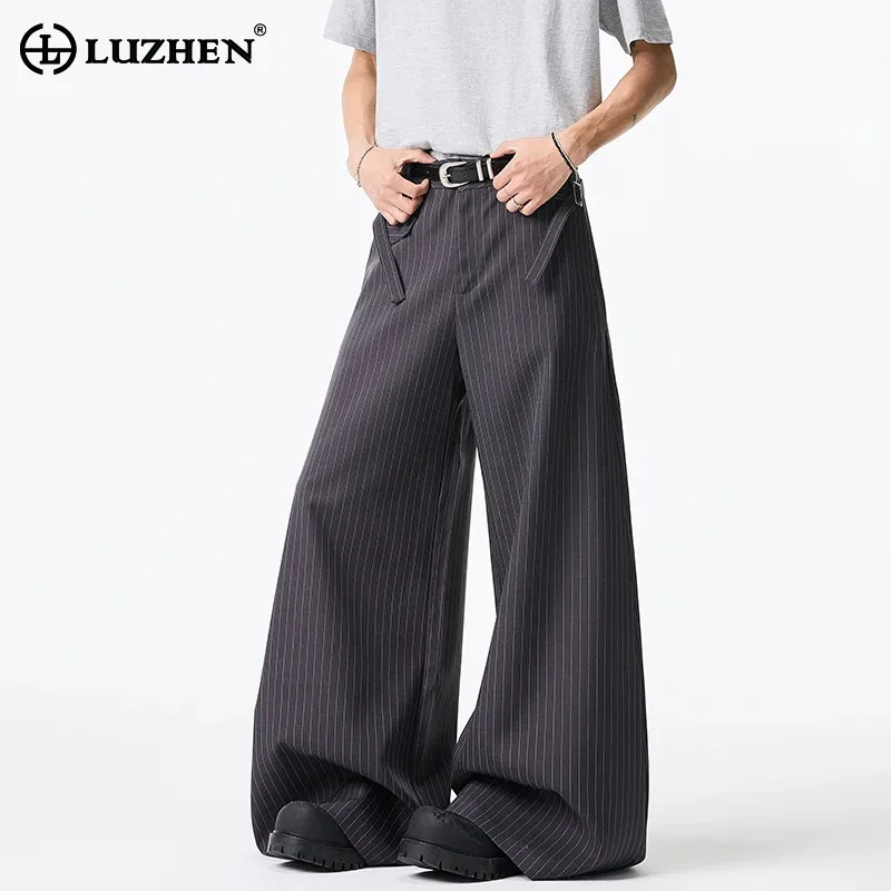 

LUZHEN 2025 Fashion Stripe Printed Loose Casual Suit Pants Men's Stylish Elegant Original Wide Leg Trouser Korean Clothes JY1138