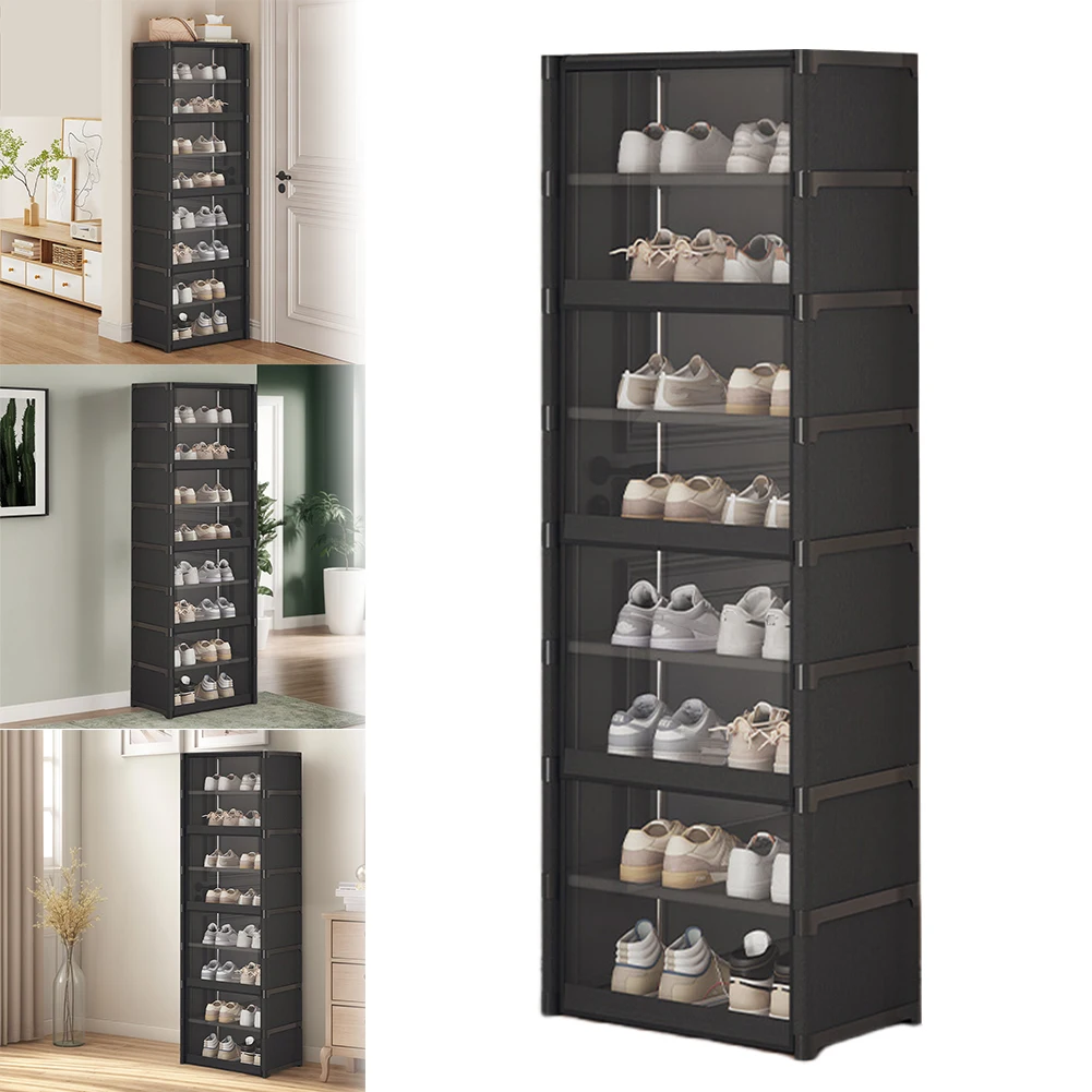 

9-ярусная узкая полка для обуви на 18 пар с прозрачной крышкой, органайзер для обуви, вмещает 18 пар высоких туфель, для гардеробной и прихожей