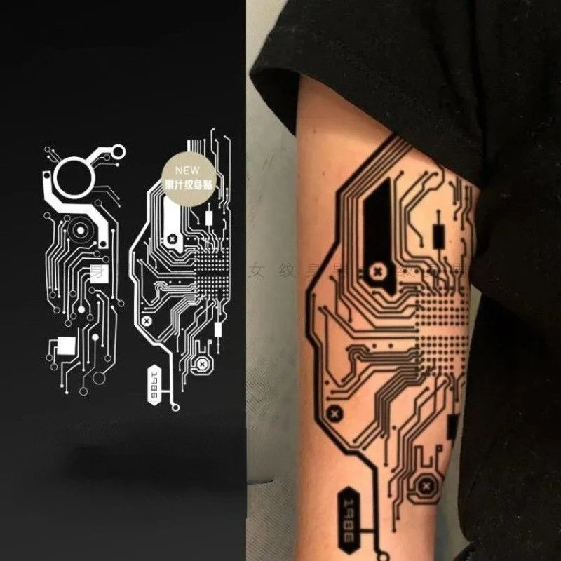 Placa de circuito de tatuaje temporal de cuerpo humano, Robot Punk mecánico, pegatinas de tatuaje de jugo de hierbas, pegatinas impermeables, arte de tatuaje de brazo