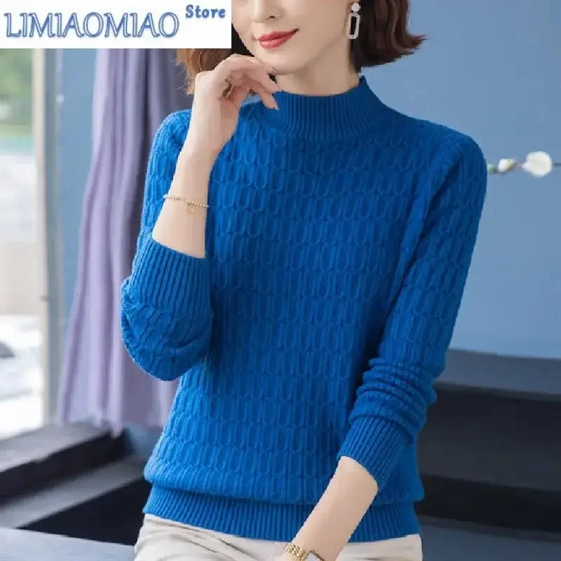 

Fashion Women Knitted Sweater Autumn Winter Ladies Long Sleeved Half-High Collar Thickened pullover Sweater Bottoming Shirt