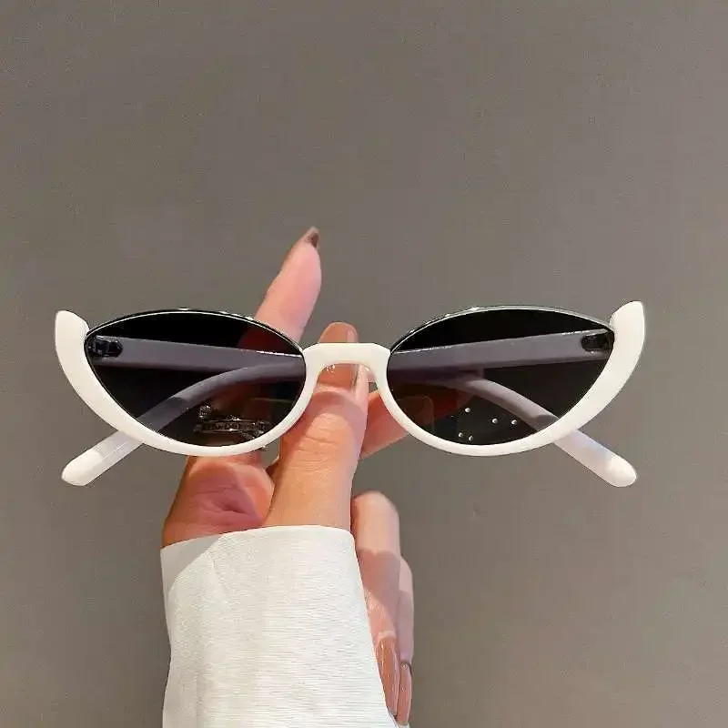 Gafas de sol estilo ojo de gato pequeñas Vintage para mujer, gafas de sol de media montura a la moda, diseño de moda para mujer, gafas de sol para exteriores UV400