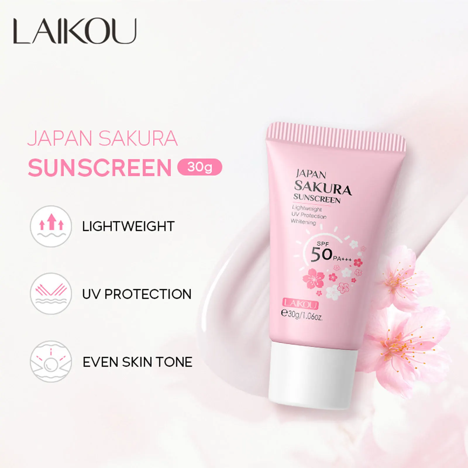 Zonnecrème SPF50 Sakura Gezichts- en lichaamszonnebrandcrème 1,06 oz Natuurlijke hydraterende waterbestendige huid Zonbescherming Beschermt kalm