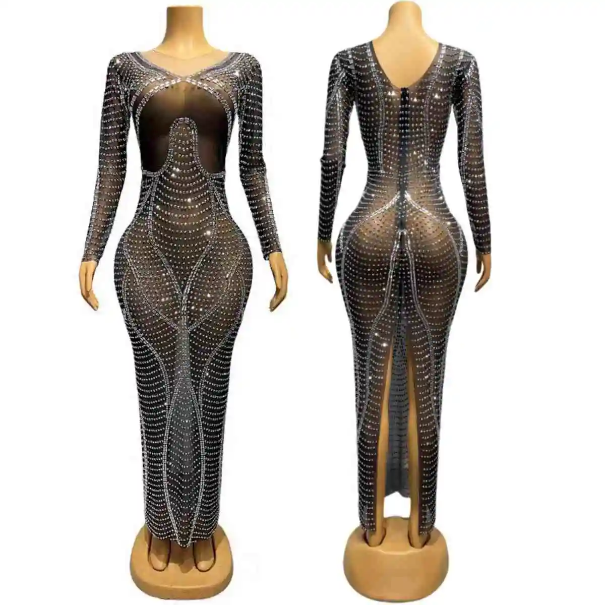 

Luxury Sparkly Crystals Evening Gown Elegant See Through Mesh Long Dress Women Club Birthday Prom Party High-end Couture Heiwan