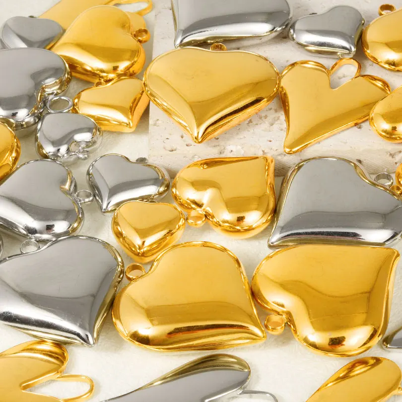 7 adet/grup Paslanmaz Çelik Vintage Harajuku Çift Kalp Aşk Charms Aksesuarları DIY Kore Stilleri Ilmek Kolye Takı Yapımı