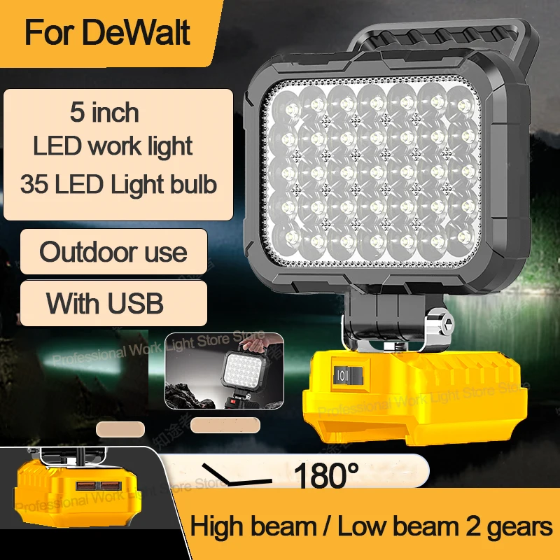 Lampada da lavoro portatile a LED 48W compatibile con batteria al litio Dewalt 18V per XR con torcia esterna USB 5400 lumen da 5 pollici